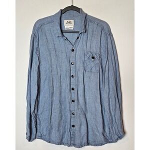 FLAX by Jeanne Engelhart Mens 100% Linen Button Down Shirt Medium‎ Blue Resort